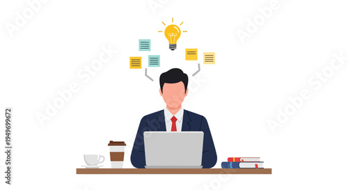 Businessman analyzing data on tablet at desk.