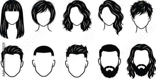 Men and women hairstyle silhouettes collection trendy haircuts barber salon hair style vector illustration isolated beauty design set