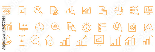 Growth line icons set with editable stroke. Containing chart, gain, performance, increase, development, win, goal and more. Vector illustration