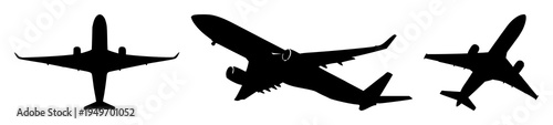 Plane taking off set with silhouette vector illustration of black airplane takeoff shape featuring silhouette, vector, airplane, takeoff, jet with airliner and modern