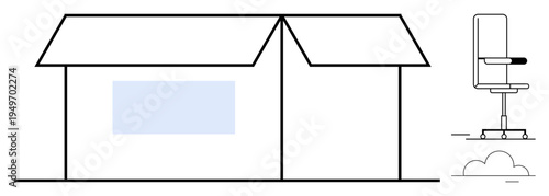 Architecture, workspace design, home office setup, indoor environment, remote work, modern living. A house with a window and a chair beside it. Architecture and workspace design concept
