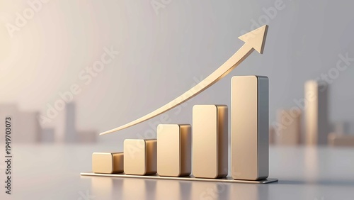 Golden chart arrow rising showing business growth finance success concept