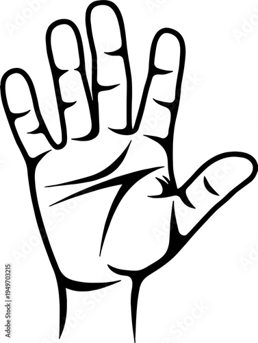 Hand palm line art illustration, open hand gesture sign, vector sketch isolated on white background