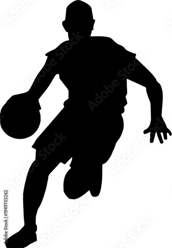 Basketball player dribbling ball silhouette isolated on white background