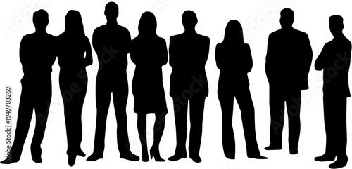 Group of diverse business people silhouettes standing together on white background