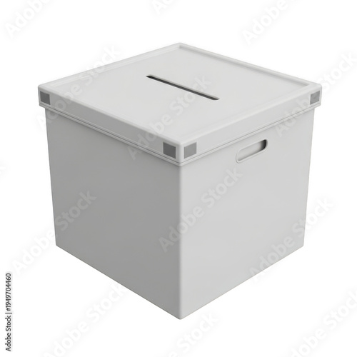 A large, sturdy, and secure white plastic ballot box with a lockable lid. isolated on transparent background