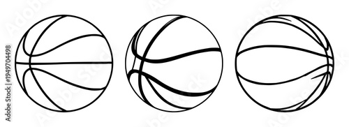 Basketball icon set with simplified illustrative ball shapes featuring basketball, sports icon, vector illustration with orange and black and minimal detail