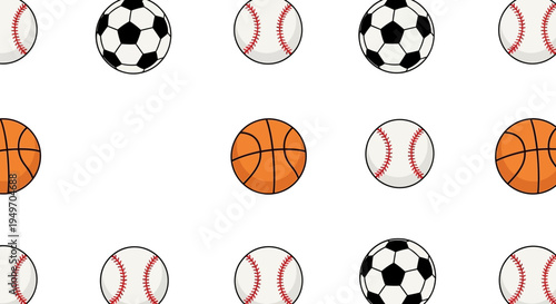 Sports balls seamless pattern soccer baseball basketball cartoon style