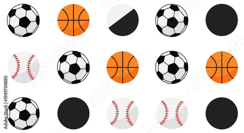Sport balls icons set soccer ball basketball baseball black circle