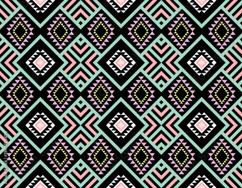 Geometric ethnic oriental pattern concept inspired by cross stitch motifs reflecting cultural harmony and symmetry, detailed vector pattern design for textile, fabric, batik, clothing, and wallpaper