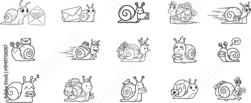 Cuadro en lienzo Snail Mail Icon Vector, Postal Delivery Snail Illustration, Cute Slow Mail Symbo