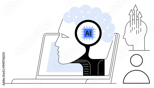 Artificial intelligence concept. Artificial intelligence enhancing machine learning and innovation. Artificial intelligence ed through a brain-thumbs up microchip design for digital transformation