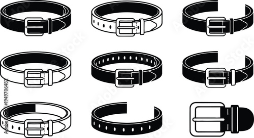Set of 9 belt buckle icons vector
