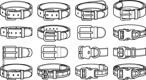 Set of 16 leather belt buckle icons vector