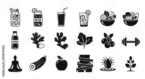 Healthy lifestyle icons including fitness nutrition and wellness symbols for healthy living and self care