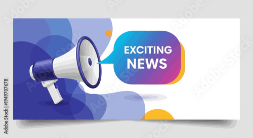 Vector announcement banner with megaphone and exciting news text