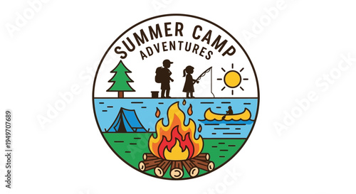 Summer camp adventure logo vector, illustration
