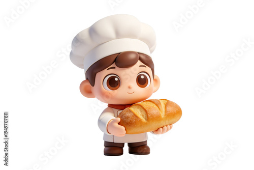 A cartoon chef holds a loaf of bread in kitchen