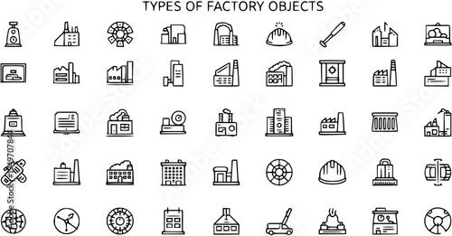 Industrial Objects and Factory Icons - Vector Graphics Set
