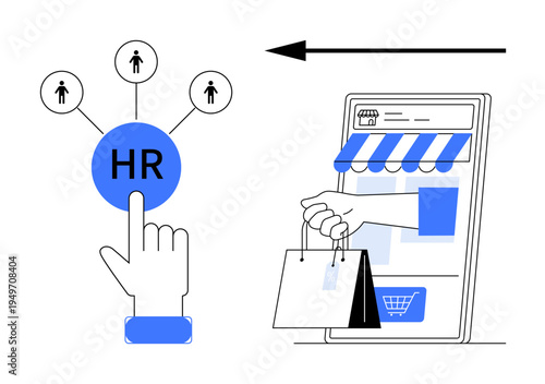 HR technology. HR connecting professionals, optimizing hiring processes, and improving organizational efficiency. HR links to online shopping relevance in e-commerce. Use for recruitment, startups
