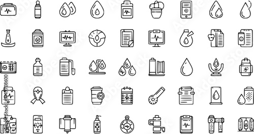 Diverse Medical  Healthcare Icons: Equipment, Data, and Health Symbols