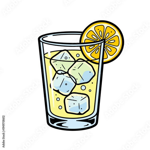 Yuzu lemonade glass vector illustration in playful cartoon style