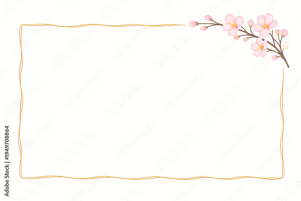 Fototapeta premium Cherry Blossom Gold Frame Background - AI Generated / 桜のゴールドフレーム背景（生成AI）