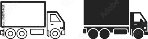 Delivery cargo truck icon set, logistics transport vehicle symbol for shipping service, freight distribution and transportation industry