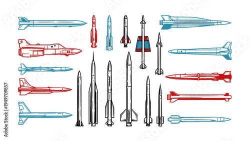 Vector icons featuring rockets, missiles, and aerospace technology elements.