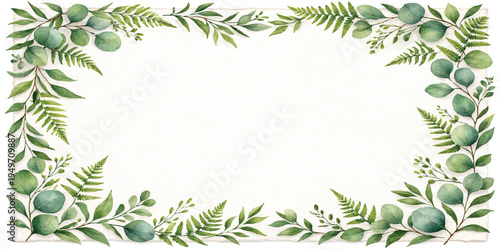 Green leaves border frame with floral nature design