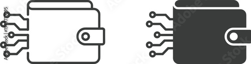 Digital wallet technology icon set, fintech payment purse with circuit connection vector illustration, outline and solid e wallet symbol
