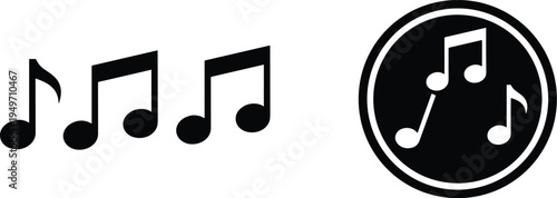 Black and white music icon with stylized notes, perfect for apps, logos, education, sound design, and branding