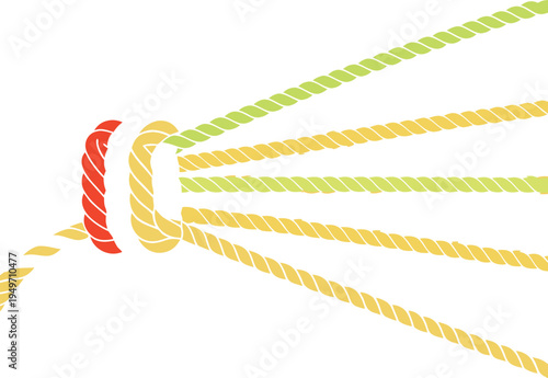 Colorful ropes tied together with one red rope