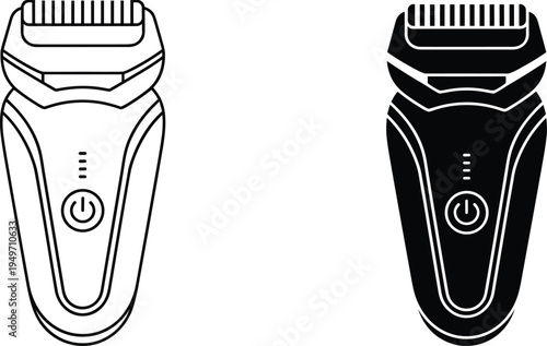 Electric beard trimmer icon set, hair clipper grooming device symbol, rechargeable shaving machine, barber tool vector illustration isolated
