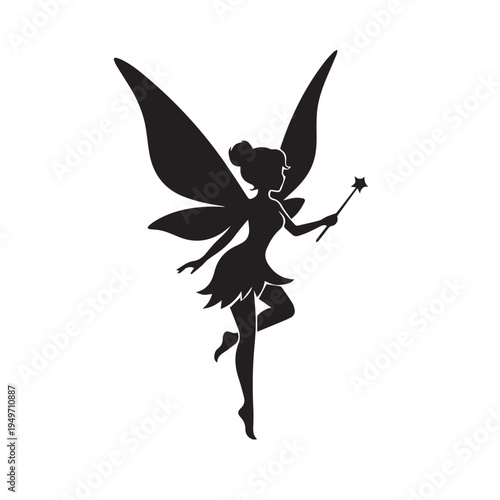 Fairy Silhouette Icon, Fantasy Fairy Vector Design