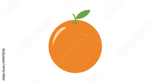 Simple flat orange fruit illustration with green leaf