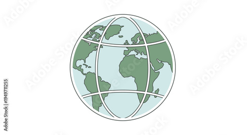 Simple globe illustration with green continents and blue oceans