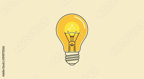 Simple glowing yellow lightbulb on a light background