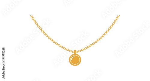 Simple gold chain necklace with round pendant illustration