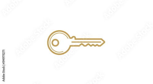 Simple golden key outline icon on white background