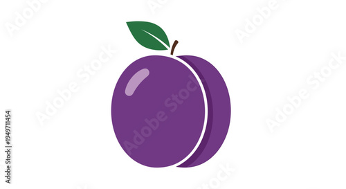 Simple purple plum fruit with green leaf icon