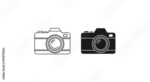 Simple photographic camera outline and silhouette icon set