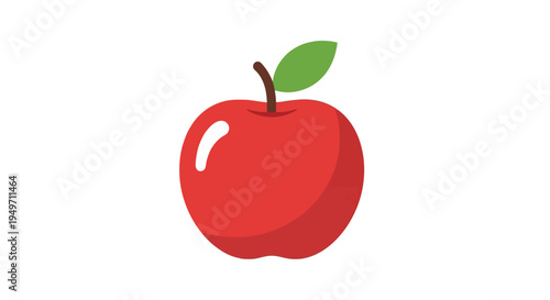 Simple red apple flat design illustration with green leaf