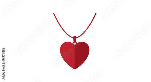 Simple red heart pendant necklace in flat design style