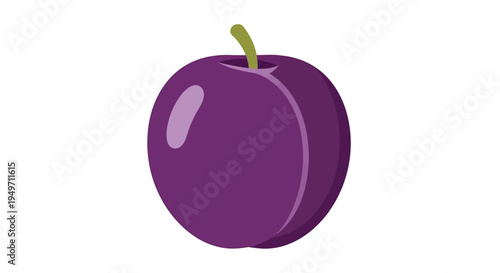 Single fresh ripe purple plum fruit with green stem