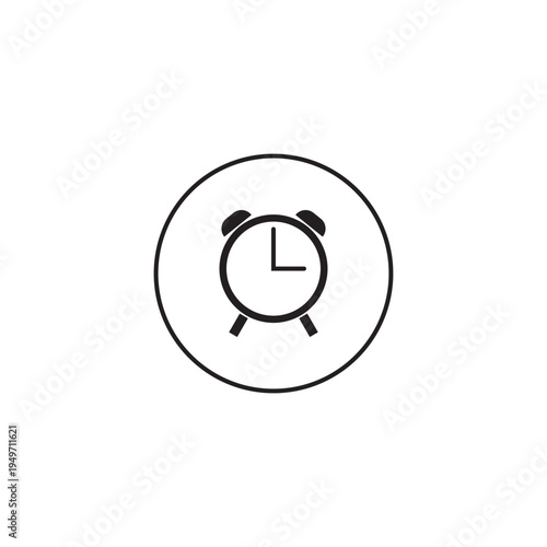 Minimalist alarm clock icon vector. Modern circular line art representing time, wake up, and morning. Clean UI element for business and digital design.