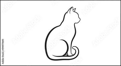 Sitting cat silhouette on clean white background