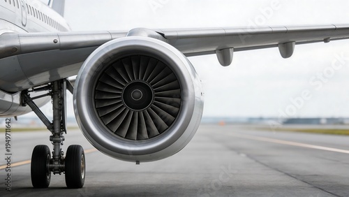 Aircraft engine and wing on runway