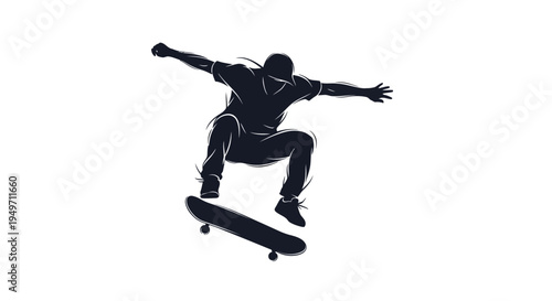 Skateboarder silhouette jumping with board in mid-air