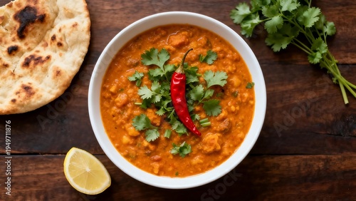 Bowl of stew with naan bread
